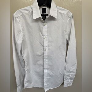 H&M Men's White Dot Pattern Button-Up Dress Shirt Slim Fit
